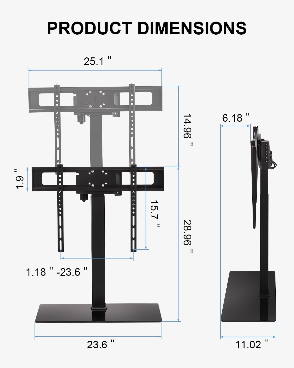 Motorized Universal TV Stand with Remote - Electric TV Lift Mount with Tempered Glass Base, for 32–70 inch TVs, Holds up to 88lbs, Max VESA 600x400mm