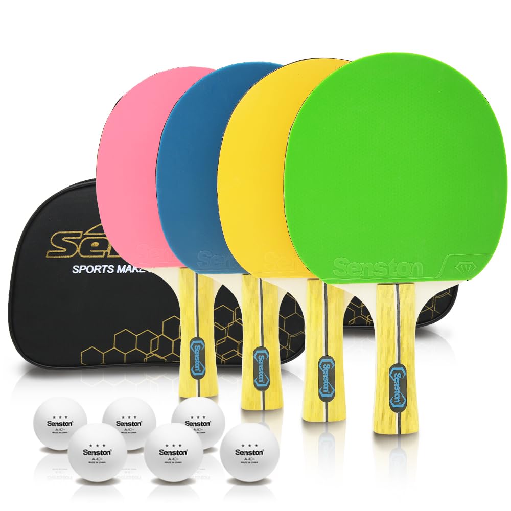 Senston Set di racchette da ping pong (4 racchette) – Opzioni colorate per competizioni casuali e divertimento in famiglia | Il set da ping pong perfetto per ragazzi e adulti