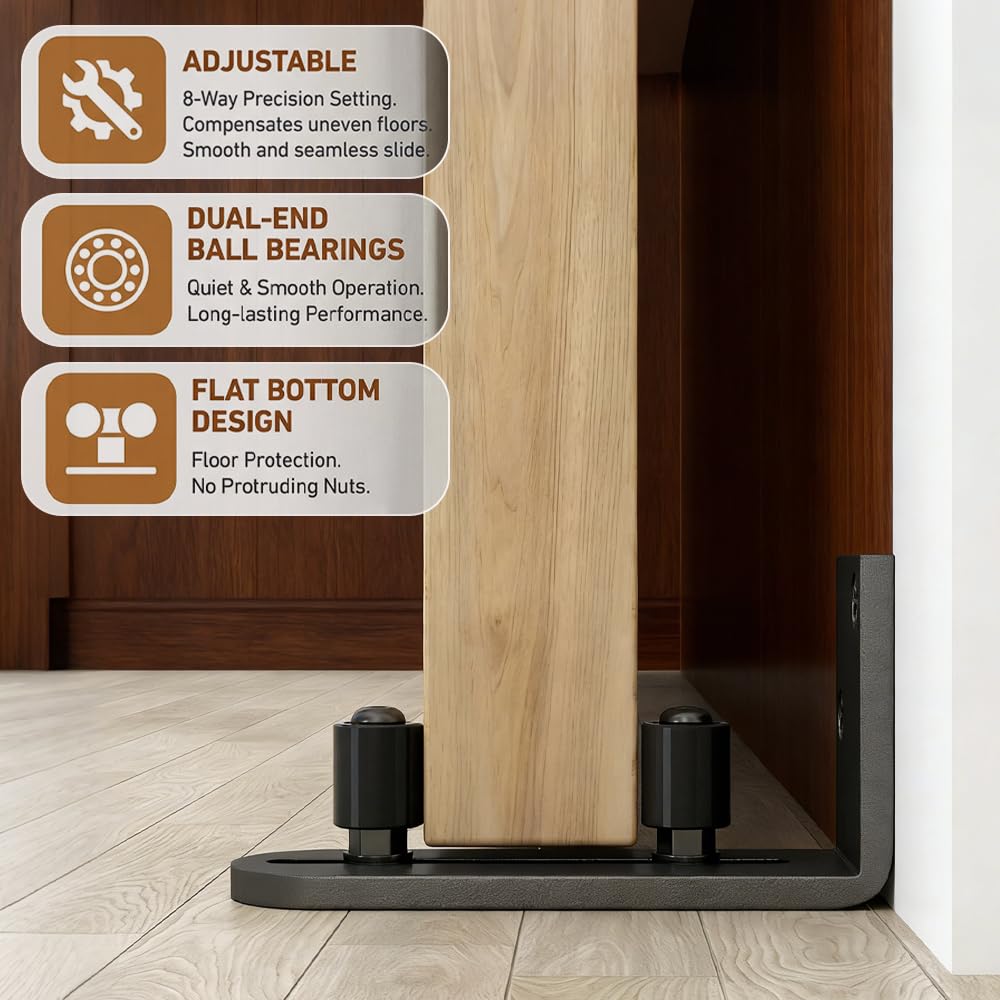 2 PCS Guías de Suelo para Puerta Corredera, Guía Inferior Puerta Corredera, Guías de Piso Ajustable para Puertas Corredizas para Montaje en Piso y Pared, Guía de Suelo para Puertas de Granero