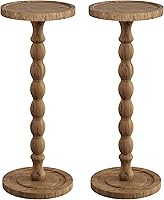 Vista 10 de Mesa auxiliar pequeña, mesa de bebida de madera de caucho para espacios pequeños, mesas de café con pedestal de madera maciza, mesas auxiliares