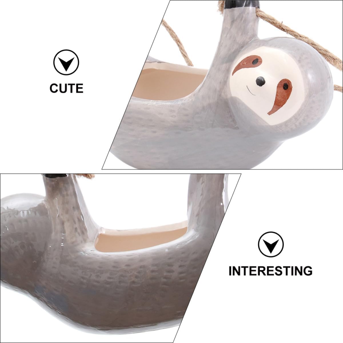 2pcs Sloth Ceramic Hanging Planters Succulent Pot Set Wall Mounted Plant Holder Indoor Decorative Flower Pots for Garden and Home