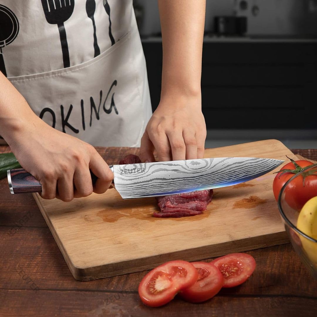 ZEUTER 8-Inch High Carbon German Stainless Steel Kitchen Chef's Knife for Cutting and Chopping Santoku Knife, Damascus Knife, Butcher Knife, Sharp Knife Kitchen, Big Knife Meat Cutting,(1-pcs) 1