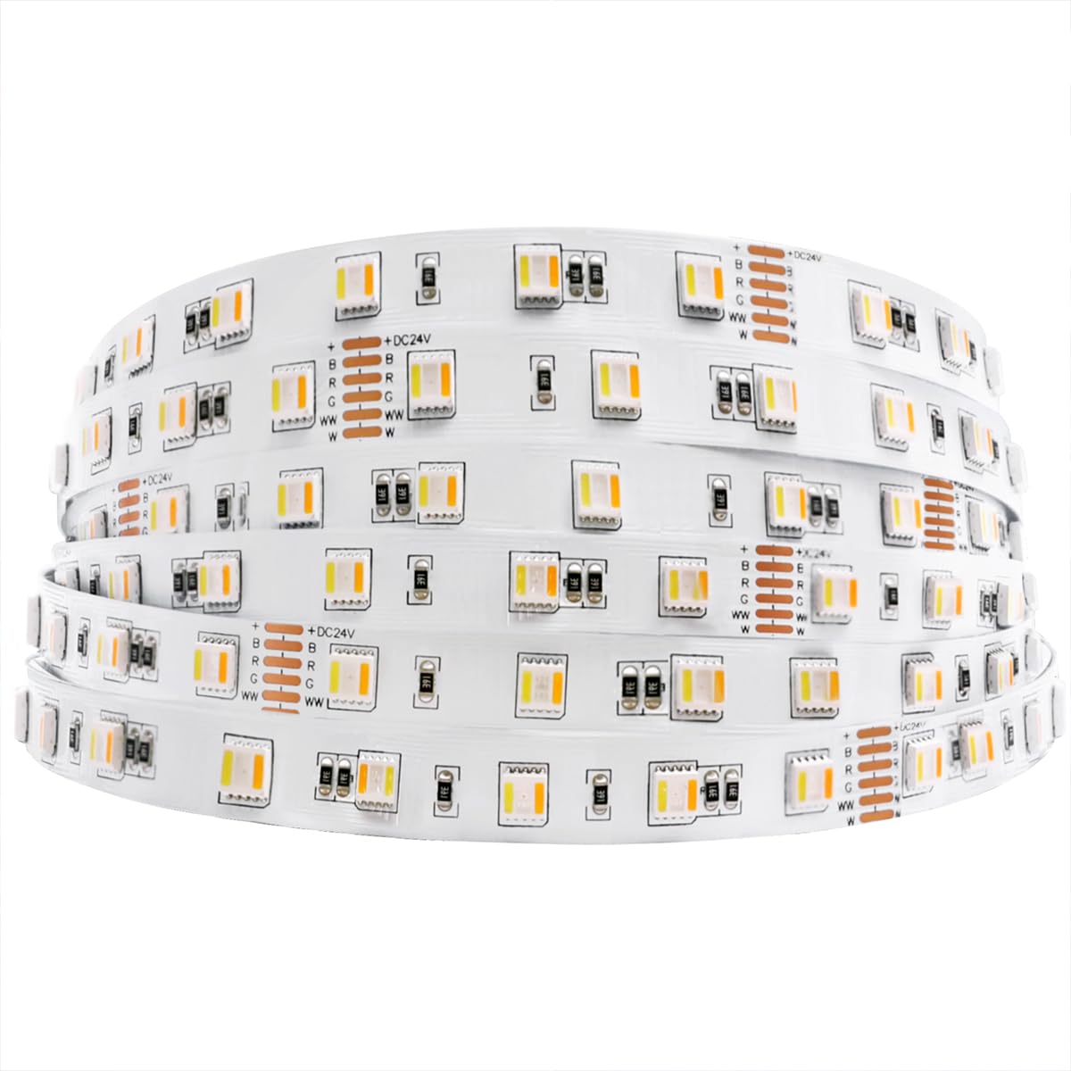 24VDC RGB+CCT 5 Chips in 1 Super Bright LEDs Flexible LED Strip Lights, High CRI 85 Color Changing+Tunable White Non-Waterproof 5050 RGBWW LED Tape Lights, 300LEDs 16.4feet Roll for Home Lighting