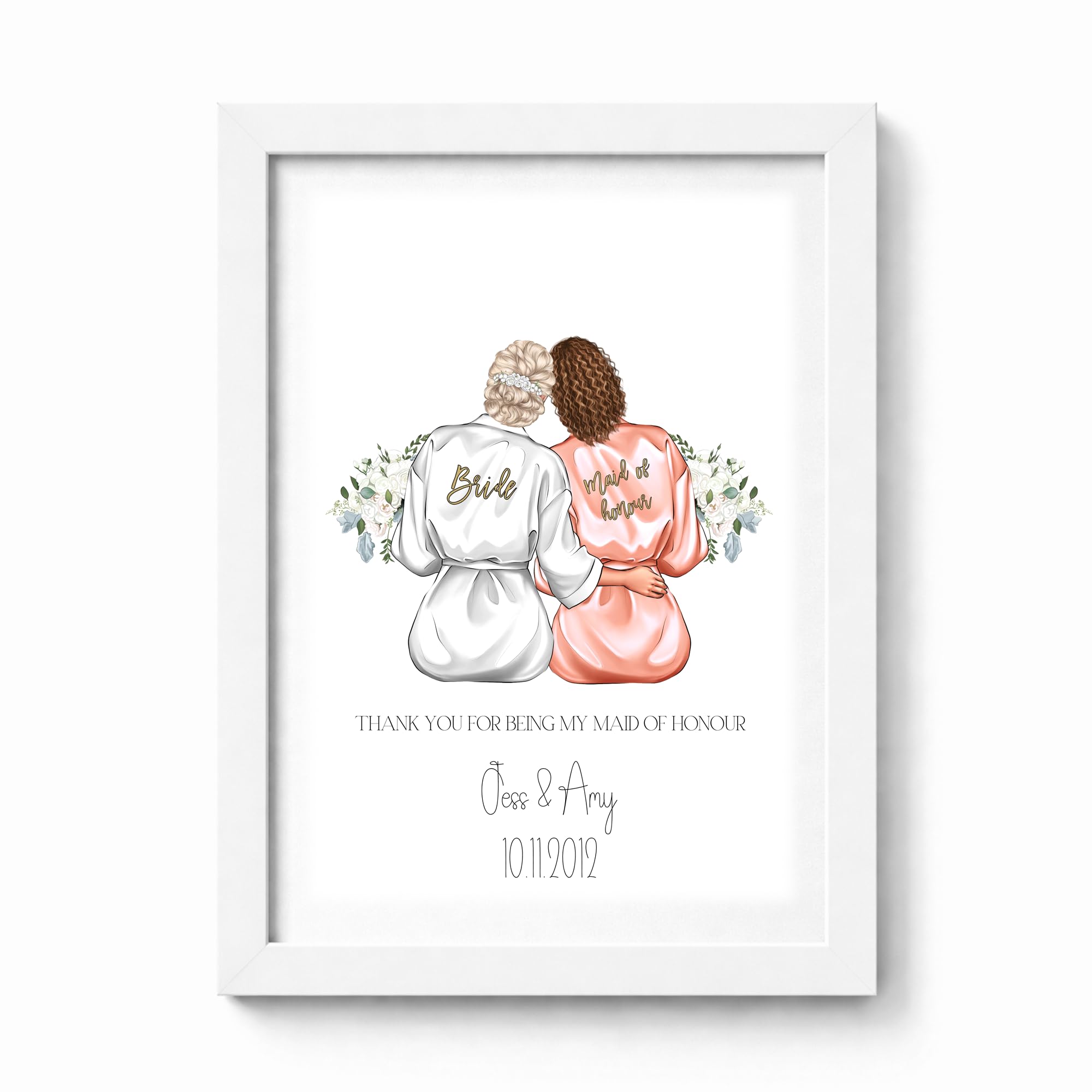 Personalised Thank You Wedding Print - For a Bride, Maid of Honour, Bridesmaid Wall Art Frame - Wedding Keepsake Gifts - A5, A4 Prints & Framed