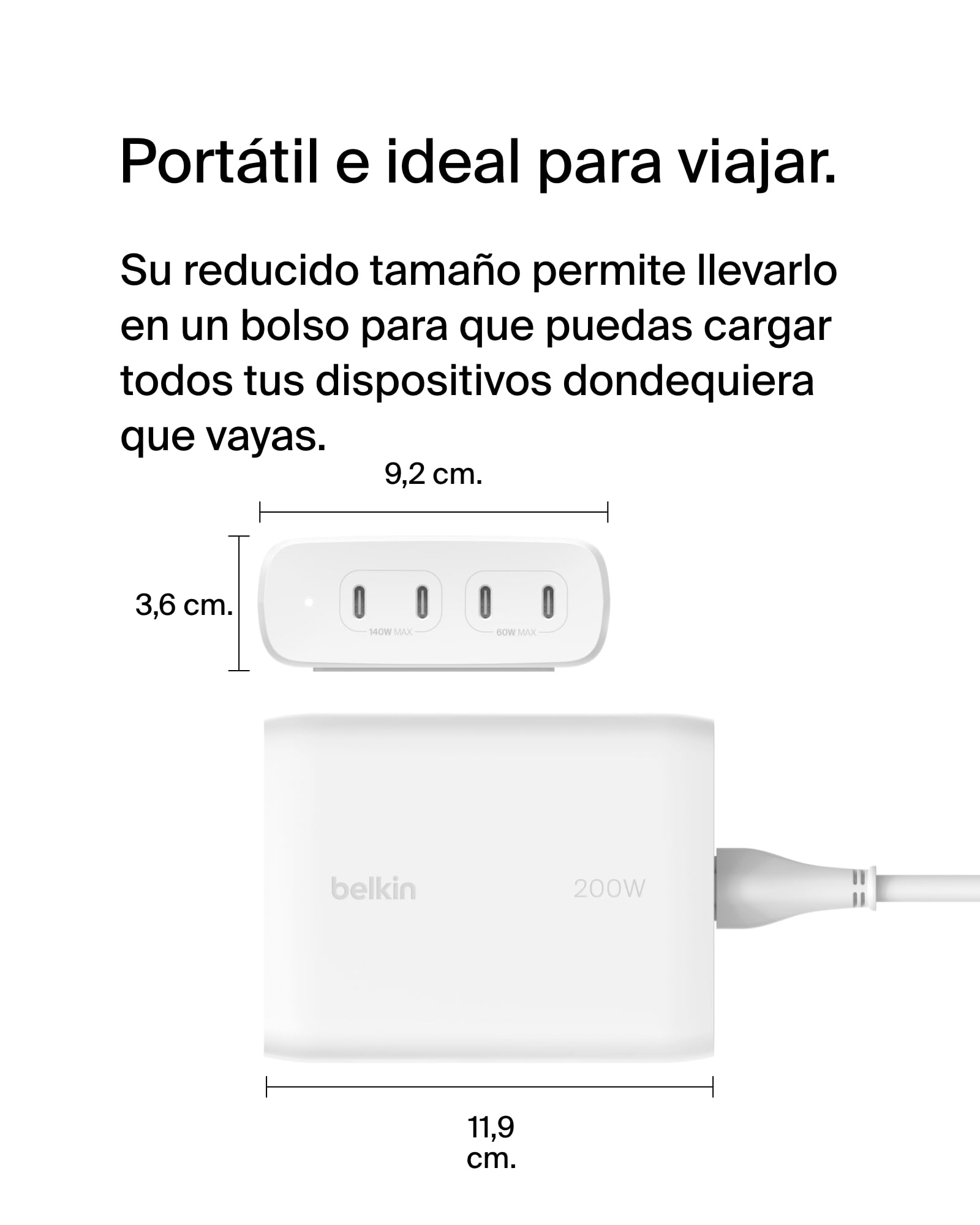 Belkin Cargador de Pared USB-C GAN con 4 Puertos BoostCharge Pro, multipuerto con USB-C PD 3.1, Carga rápida, Cable de 1,5 m, MacBook Pro, Serie iPhone 15, iPad Pro, Galaxy S24, Google Pixel y Otros