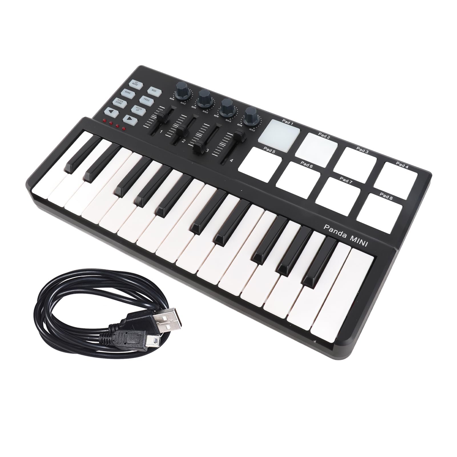 25-Tasten-USB-MIDI-Keyboard-Controller, 8 Hintergrundbeleuchtete Trigger-Pads, 4 Steuerknöpfe und 4 Schieberegler mit Anschlagdynamischen Tasten, Ideal für OS X und CAKEWALK-Musiksoftware