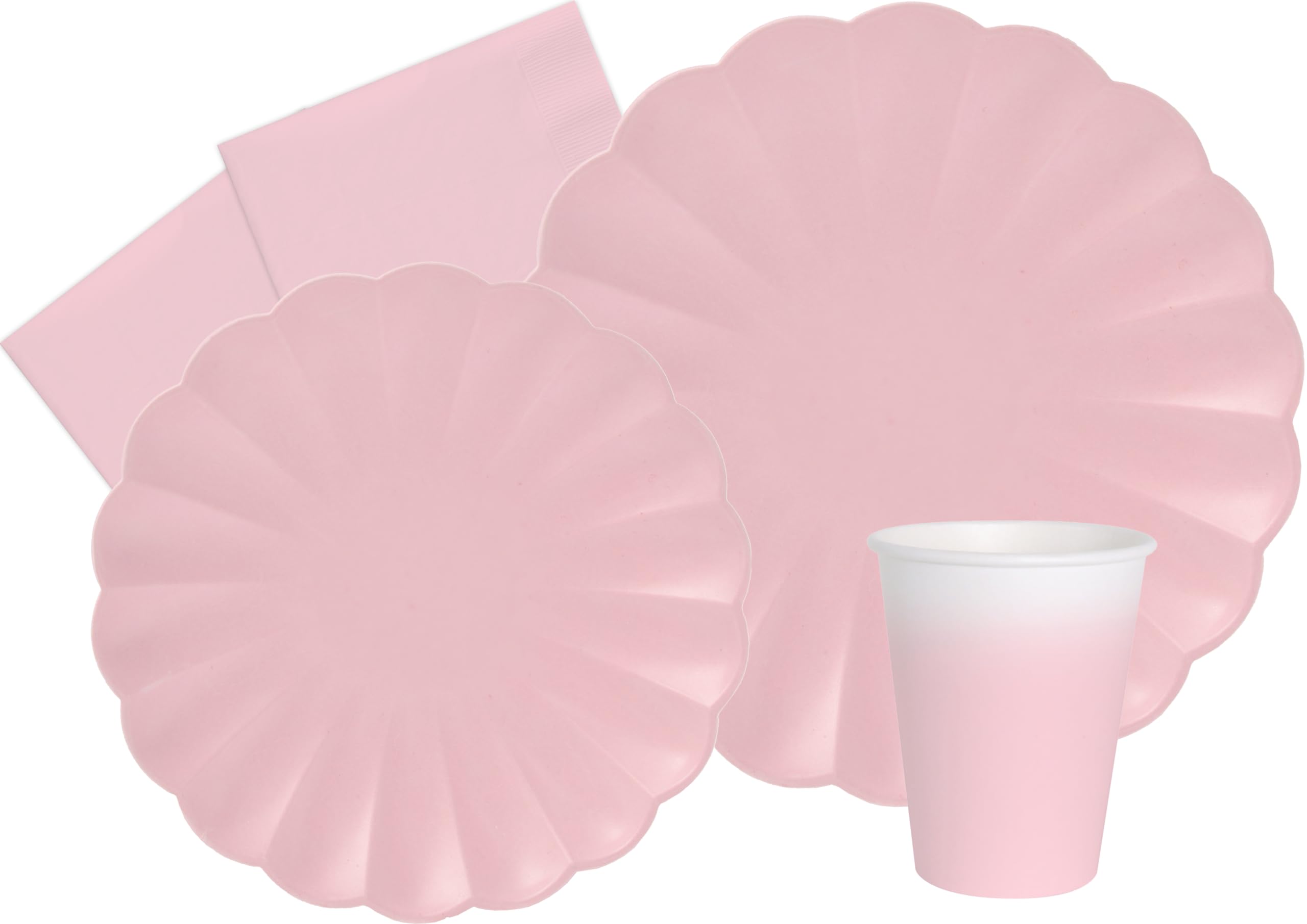 Ciao AZ111 Party Tableware Set Flower Shape for 24 people (112 pcs: plates, cups, napkins) in compostable paper, pastel pink, Floral