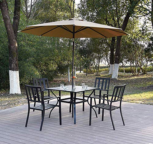 EMERIT Patio Wrought Metal Indoor Outdoor Stackable Dining Arm Chairs Set of 4,Black