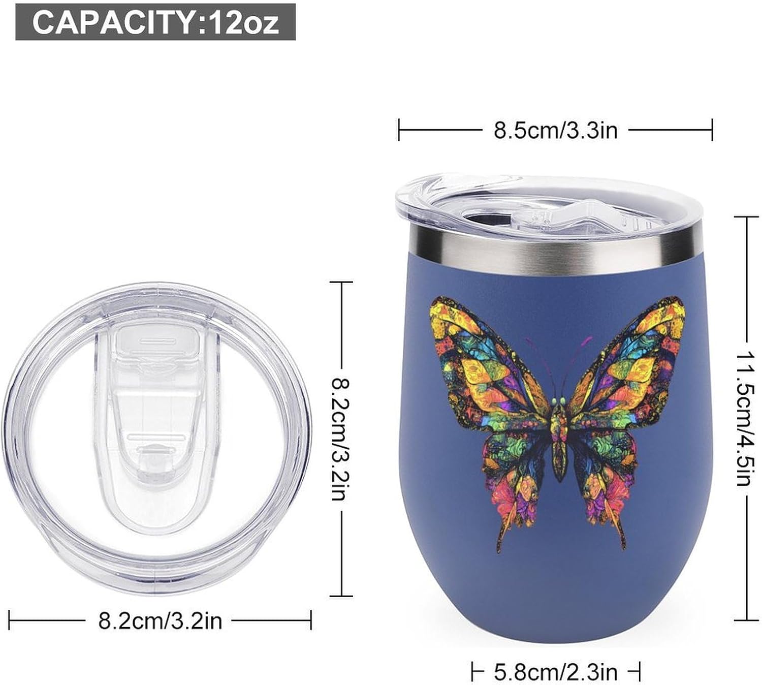 Butterflys Kaleidoscopic Patterns Insulated Drinking Cup Stainless Steel Coffee Mug Wine Tumbler with Lid 12OZ