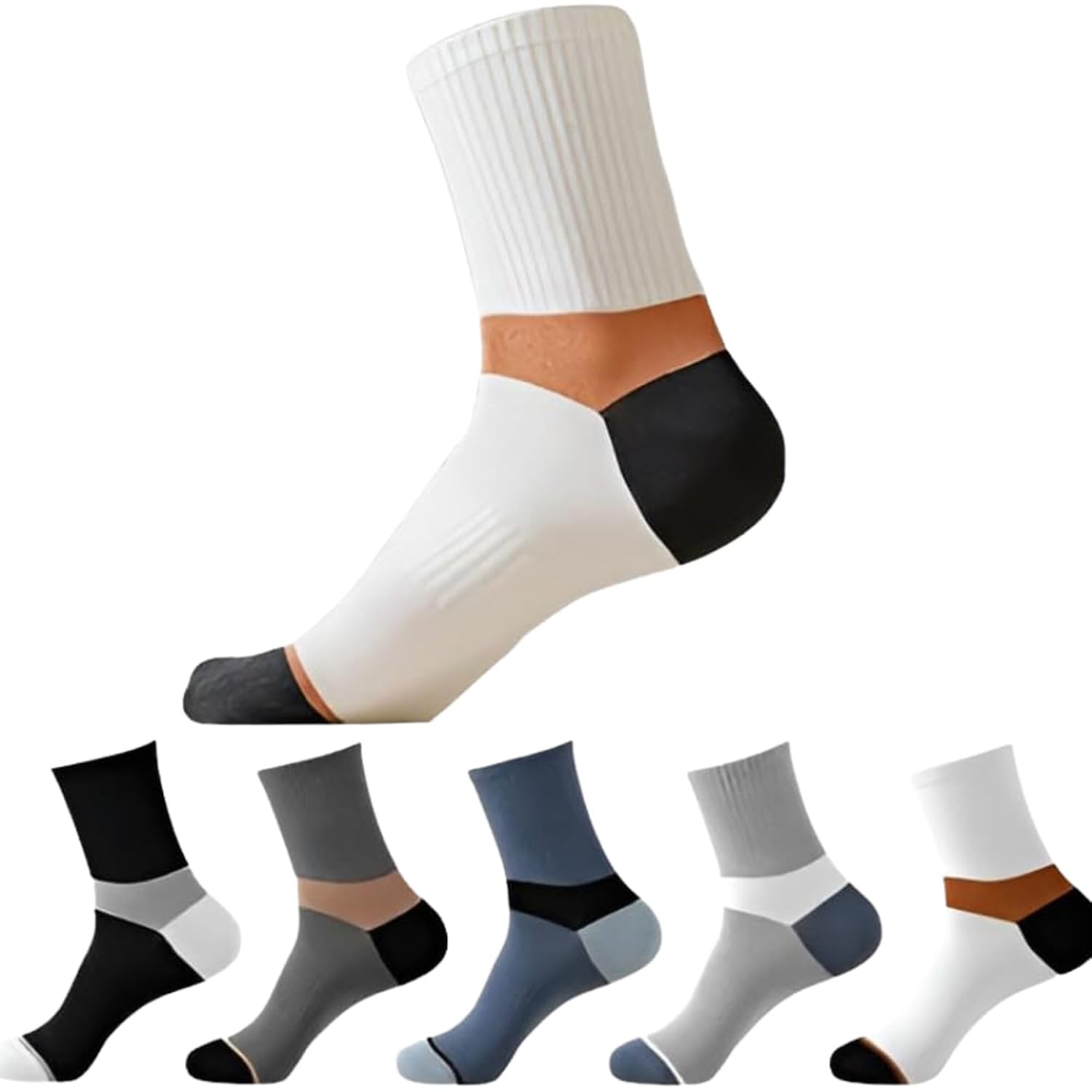 Unisex Crew Socks Breathable Cotton Blend Casual Socks with Ribbed Cuff Cushioned Sole & Modern Contrast Design (Multi-Color Pack)_Multicolor