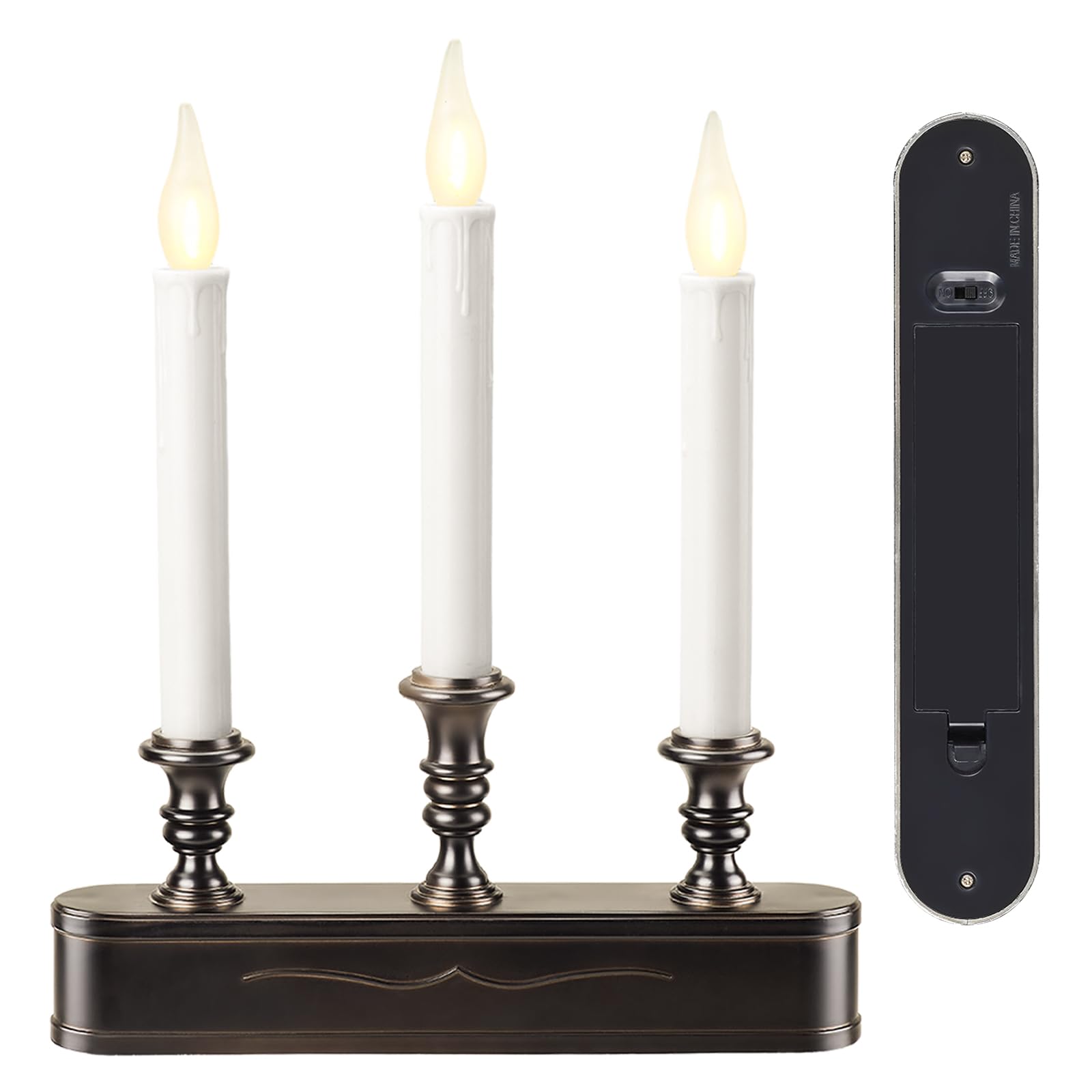 FGDECORJOIE Delicate Battery Operated Flicker Flame Black Antique 3 Tier LED Window Candelabra 11.5 Inch Hight with Automtically Recycle Timer 8 Hours On/16 Hours Off for Christmas New Year Festival