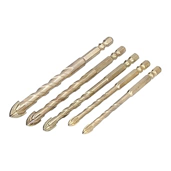 Drill Bit, Rustproof Various Sizes Cemented Carbide 1/4in Hex Shank Drilling Bits Spear Head for Tile for Concrete for Glass(Gold)'