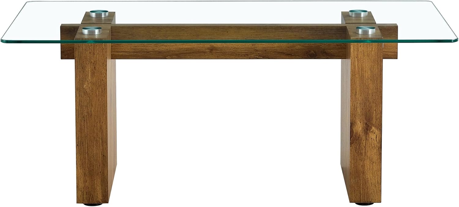 Glass Coffee Table,Rectangular Tea Table with Wooden Base,Modern Cocktail Table/Center Table Suitable for Bedroom,Living Room,Office