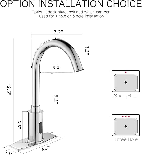 Miniatura 6 de Grifo automático para fregadero de baño sin contacto, sensor de movimiento, grifo manos libres para cocina comercial con placa de cubierta de