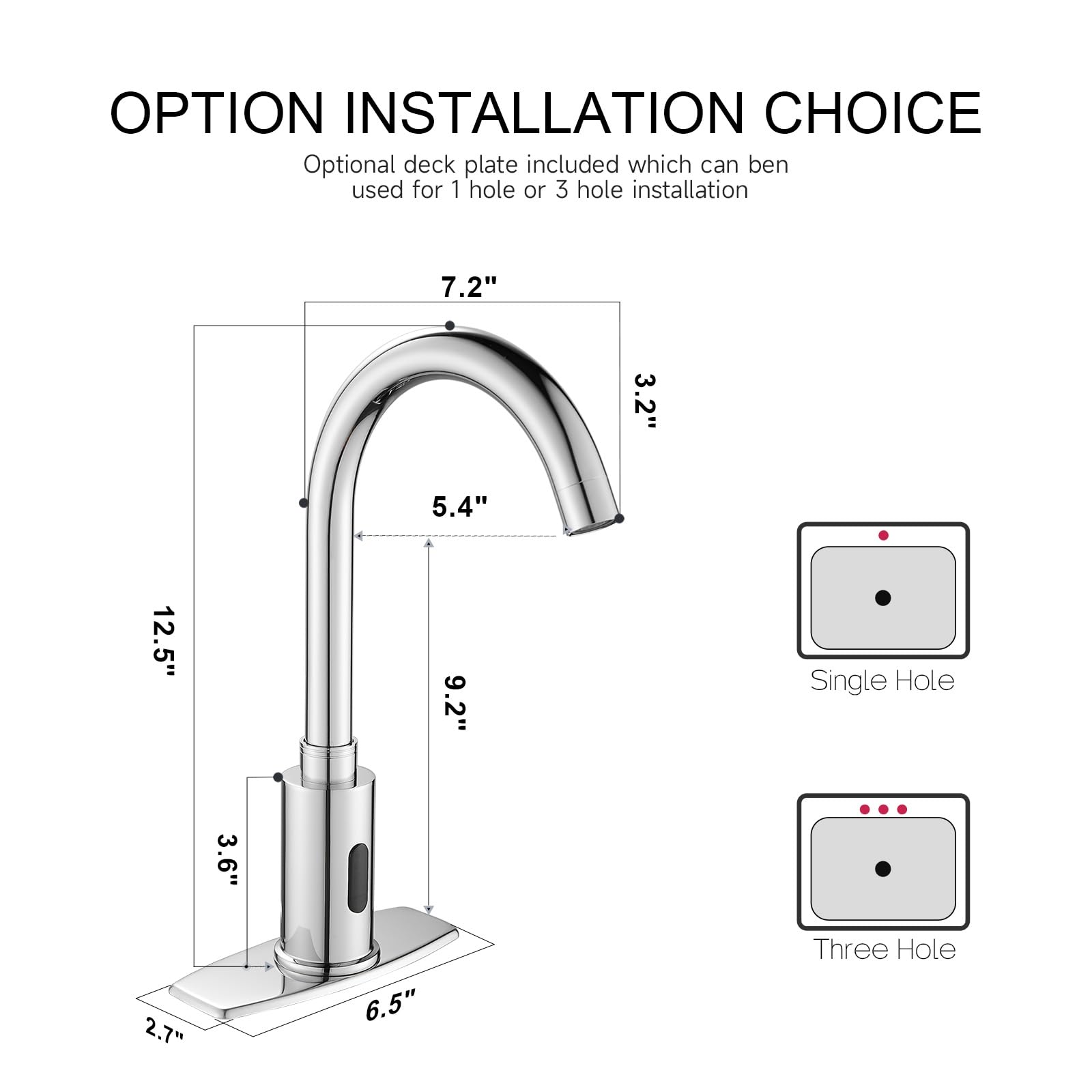 Grifo automático sin contacto para fregadero de baño, sensor de movimiento, grifo de cocina comercial manos libres con placa de cubierta de agujero, alimentado por CA/CC, grifo de fregadero público,