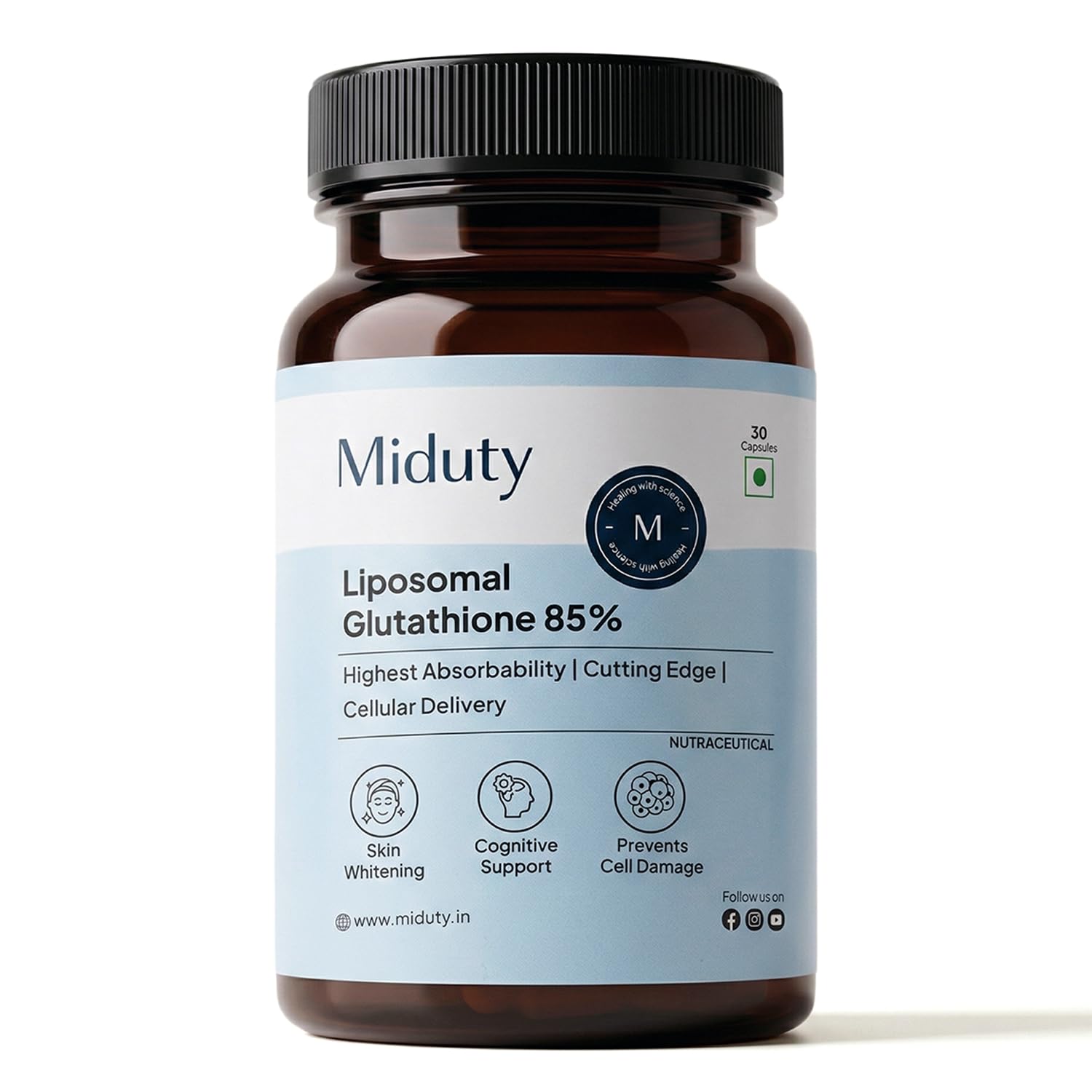 Miduty Liposomal Glutathione 85% 650 mg - Advanced Nano-Liposomal Formula with Lipoglo | Enhanced Absorption - TEM Verified - 30 Veg Capsules-image-19