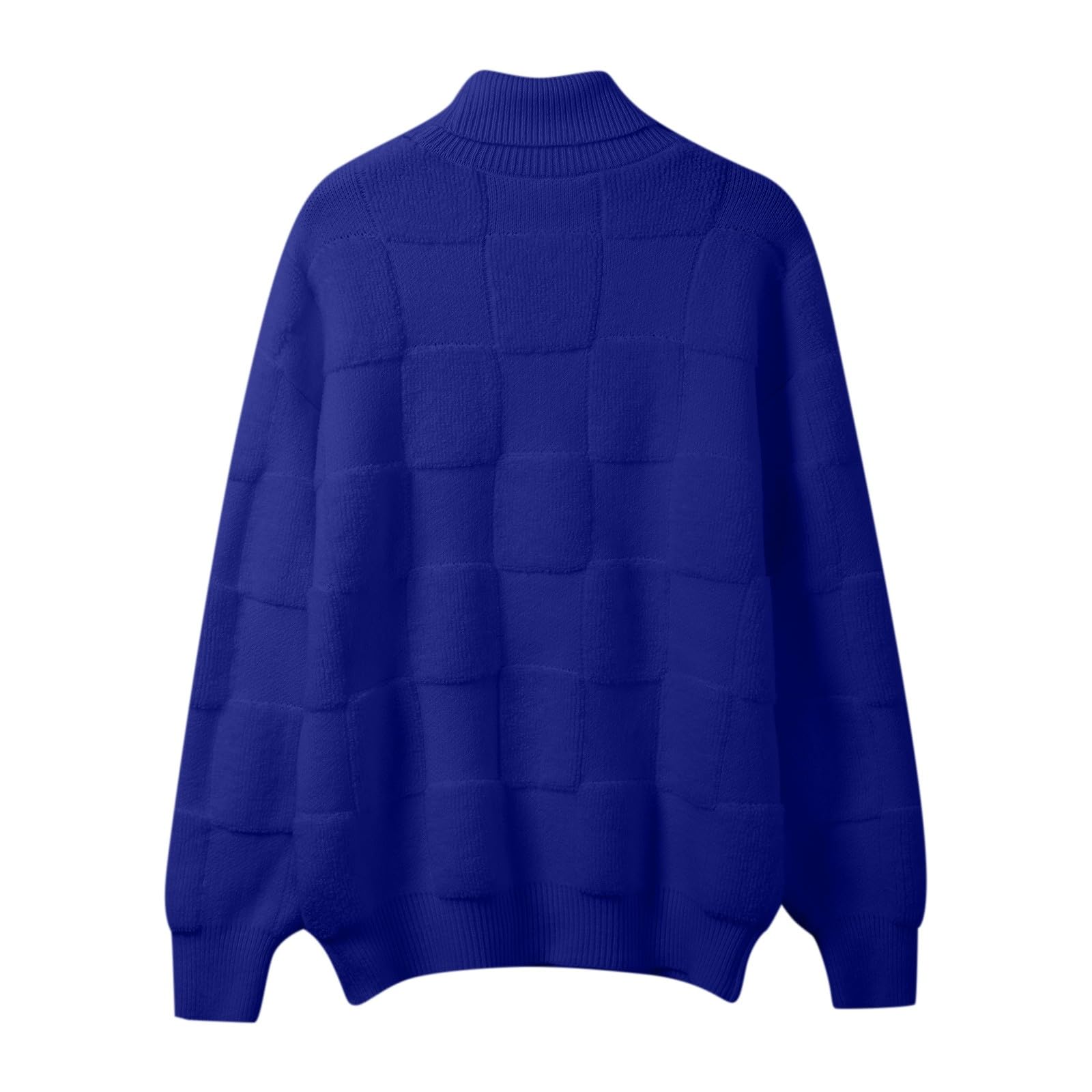 Maglione da uomo a collo alto con risvolto, tinta unita, a quadretti, caldo