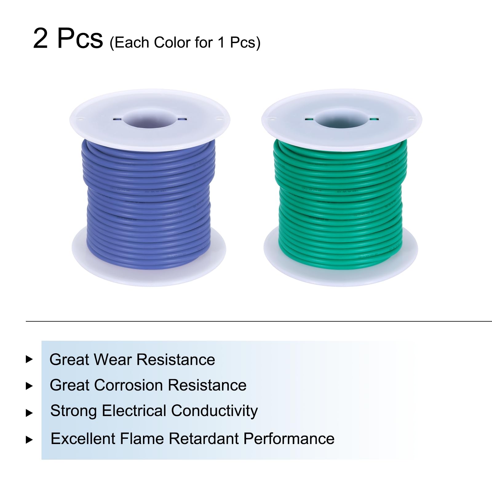 sourcing map 18 Jauge Silicone Fil 18AWG Électrique Fil Toronné Fil Souple Etamé Cuivre Fil Haut Temp Raccordement Bobine Bleu et Vert 15m/49.2ft pour Voiture Modèle Électroménager 2pcs