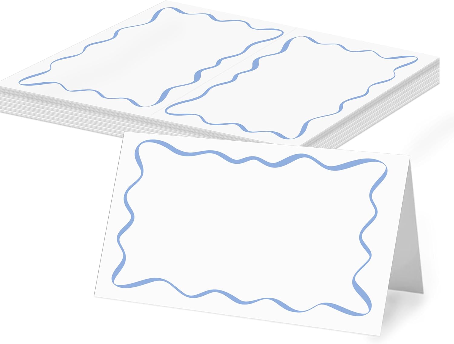 Blue Wavy Place Cards, Watercolor Tent Cards for Table Settings