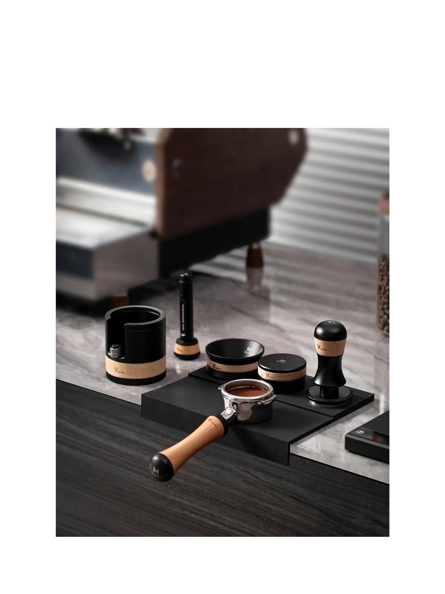 58 Mm Espresso-Siebträger Ohne Boden Mit Espresso-Tamper/Kaffeeverteiler, Barista-Kaffeezubehör, Kompatibel Mit Muvna, Kompatibel Mit V-Serie(Coffee WDT Tool)
