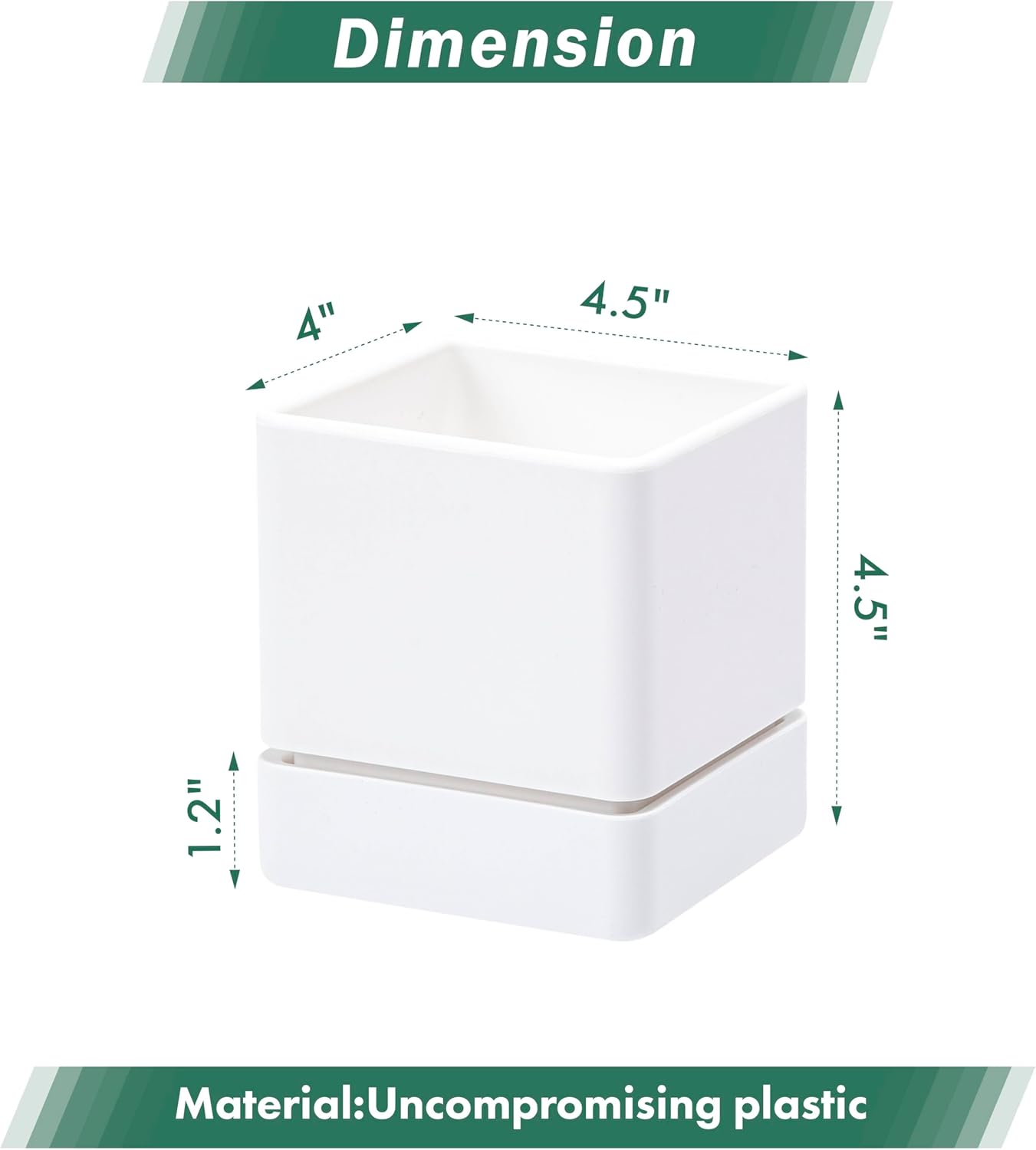 D'vine Dev 4 Inch Herb Planter Pot, Plastic Planter with Drainage Holes and Saucer, Modern Decorative Gardening Pot for Indoor Plants, Flowers, Herbs, Succulents, White, Set of 6, 76-Y-A6-1