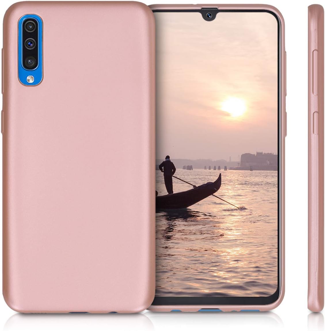 kwmobile TPU Case Compatible with Samsung Galaxy A50 - Case Soft Slim Smooth Flexible Protective Phone Cover - Metallic Rose Gold
