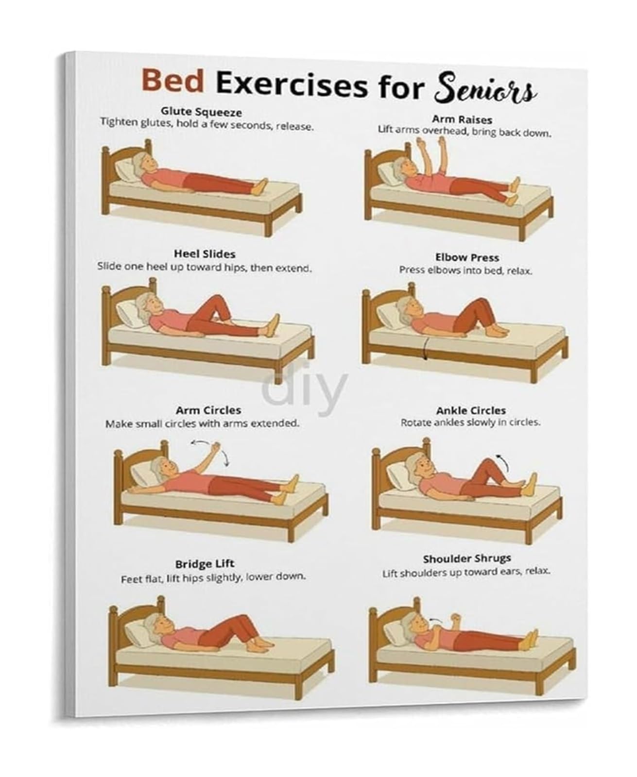 Kcdfdvjfbm Framed Inspirational Senior Activity And Exercise Chart Canvas Painting Wall-Art For Home Decor(,16X24inch(40X60cm))