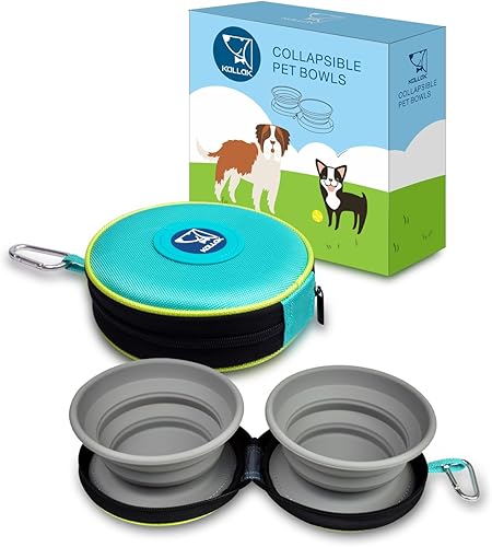KALLAK Cuencos de viaje para mascotas individuales para perros o gatos, cuencos de silicona plegables para alimentos y alimentación de agua, estuche