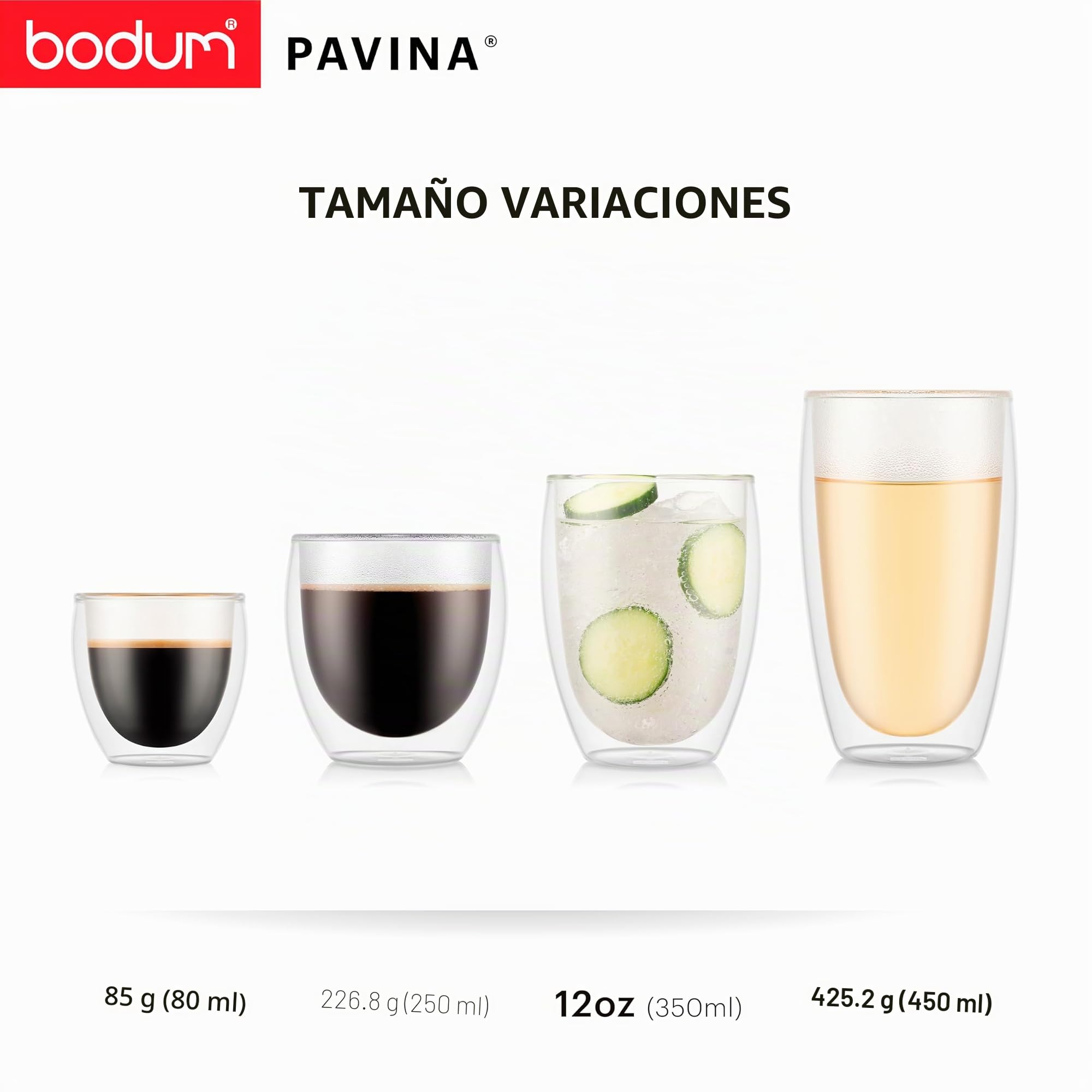 Bodum Pavina - Set de 6 Vasos térmicos, 0,35 l, borosilicato, Transparentes