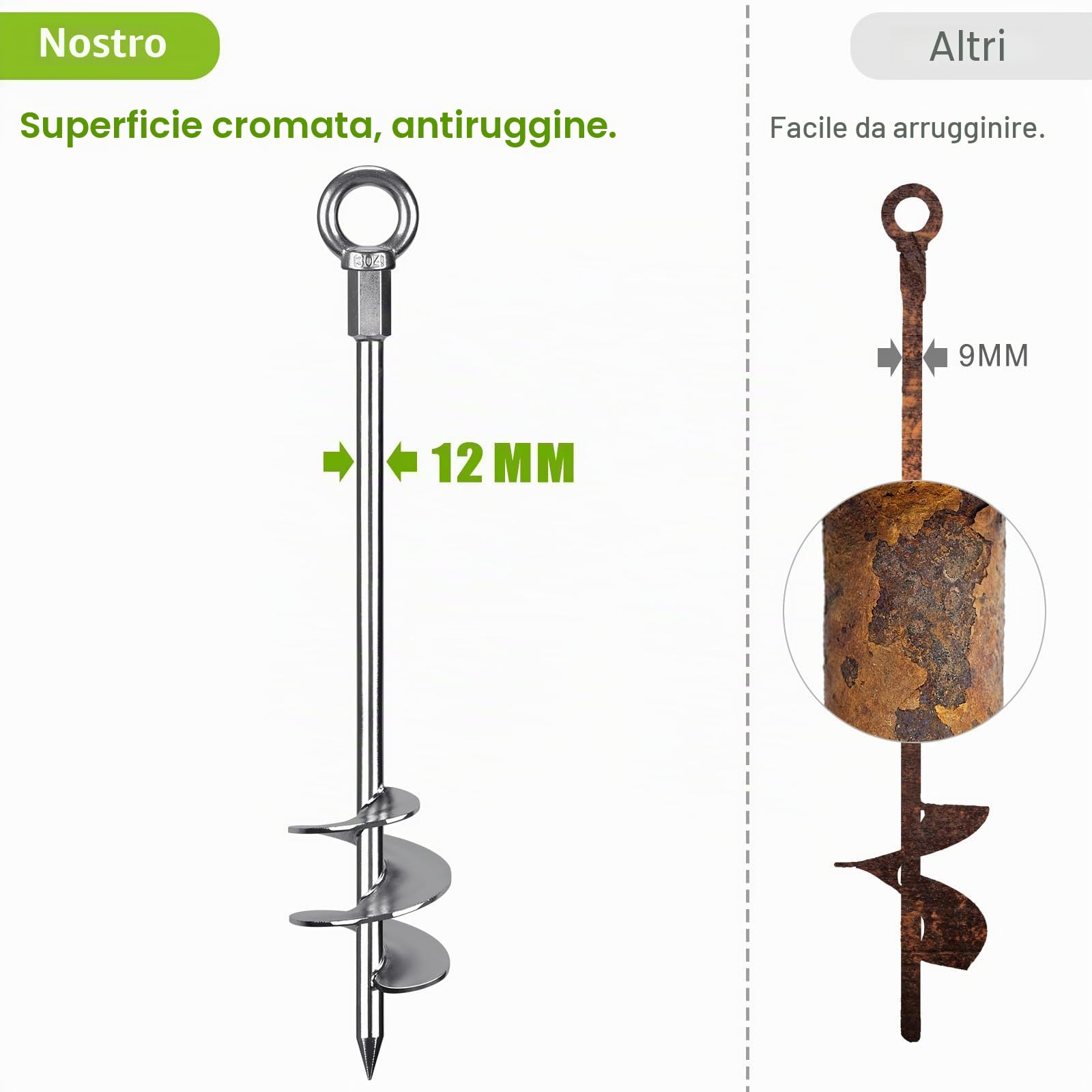 Insaga Ancoraggio a terra completamente saldato, 76,2 cm, ancoraggio a spirale per terra, resistente, set di ancoraggi per altalena, 4 pezzi, resistenti al vento, con cinghie per fissare animali,