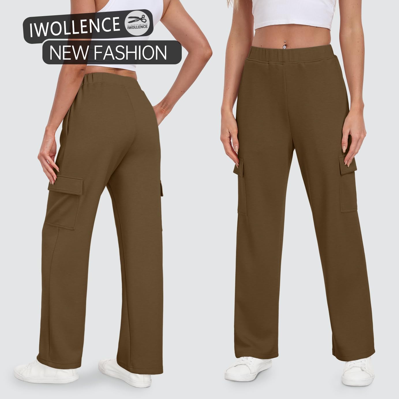 IWOLLENCE Womens Cargo Sweatpants Baggy Wide Straight Leg Sweats Pants with Pockets - Image 4