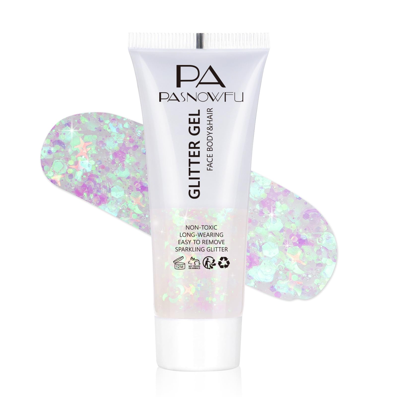 PASNOWFU Body Glitter Gel, Holographic Shimmer Face Glitter for Rave, Rave Accessories for Women,Festival outfits for women Mermaid Face Sequins Gel Festival accessories, Carnival, Concert Makeup