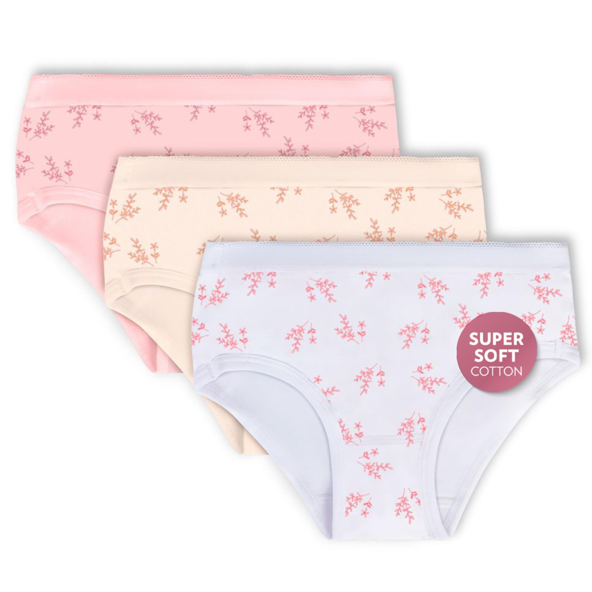 Feathers Leafy Print Snug Tagless Cotton Underwear Girls Underwear Briefs Super Soft Panties 3 Pack