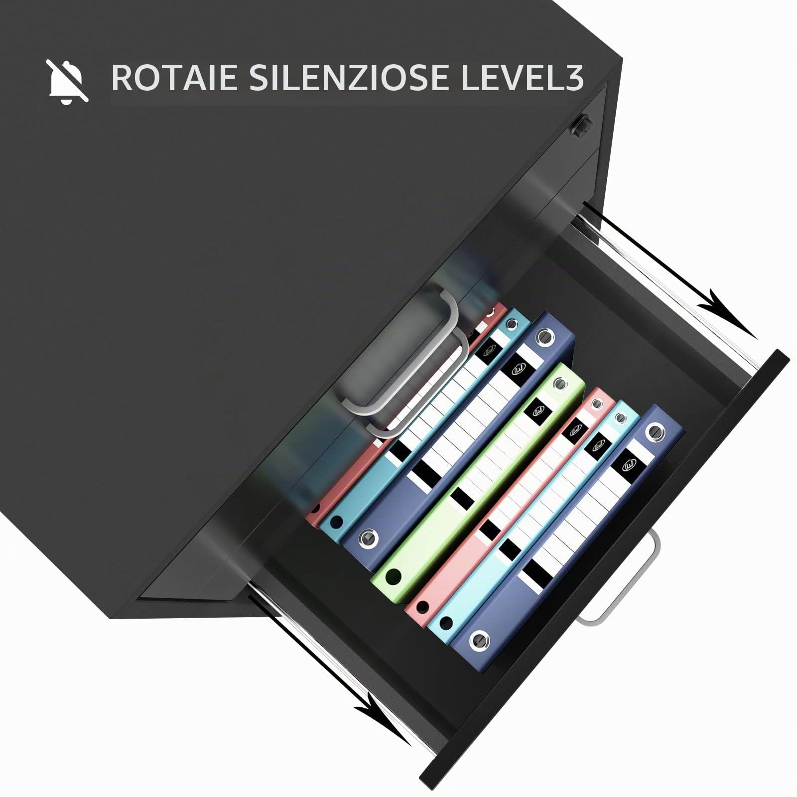 SDHYL Schedario con 3 Cassetti con Ruote Cassetto Superiore con Serratura Mobile Grande Spazio di Archiviazione Adatto per Casa e Ufficio Nero