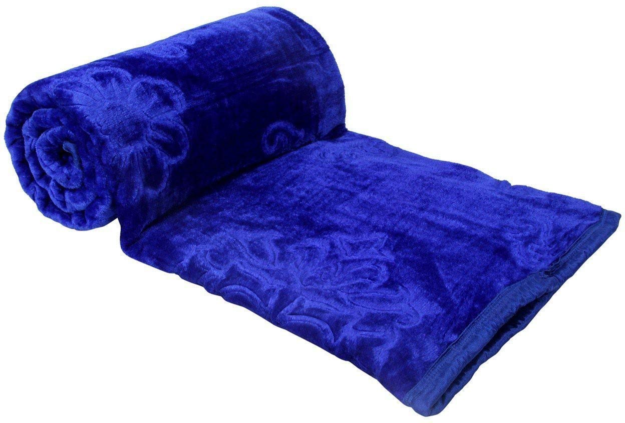 CHANGERS Embossed Blankets,Quilt,duvets,dohar Solid Colour Ultra Soft Floral Double Bed Heavy Mink Winter Blanket (Blue)-image-49