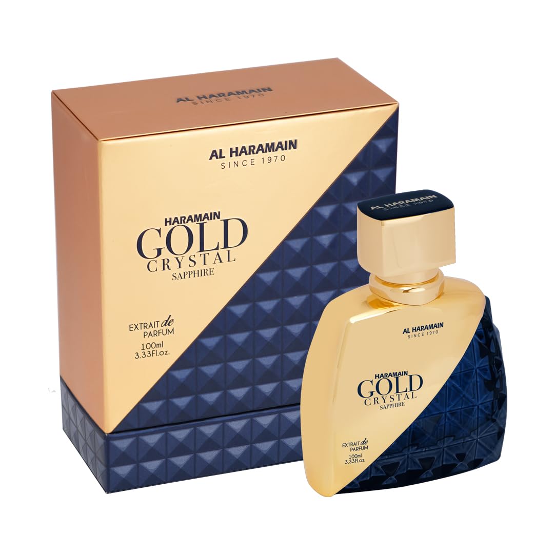 Al Haramain Gold Crystal Sapphire Extrait de Parfum 100ml | Arabic Perfume for Women and Men | Citrus Floral Woody Fragrance | Luxury Unisex Perfume Gift