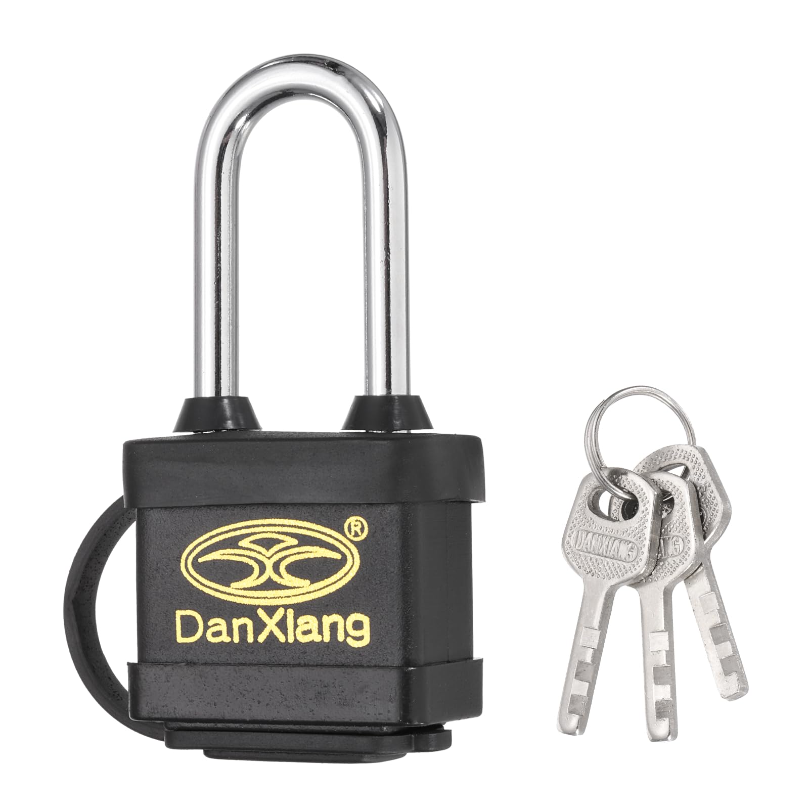 PATIKIL 1Pcs Weatherproof Padlocks, 74mm x 36mm x 20mm Wide Alloy Steel Outdoor Rustproof Locks Vinyl Wrapped Waterproof Pin Tumbler Padlock for Garages Trailers Chains, Black