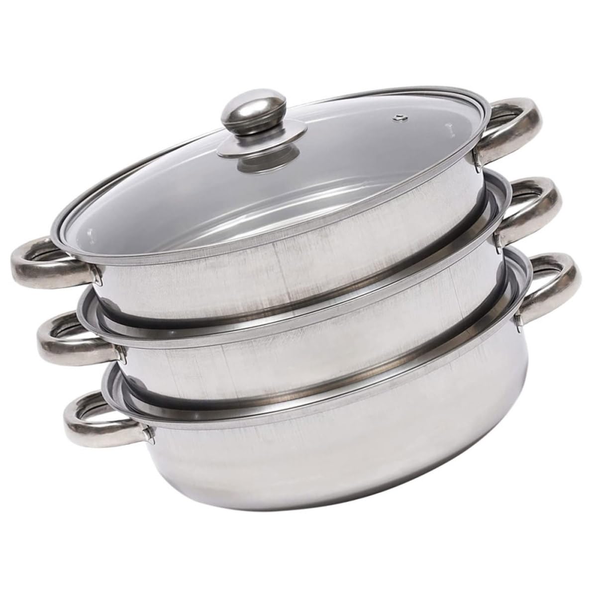 FOMIYES Olla Vaporera Diseño de 3 Capas de 28 Cm de Acero Inoxidable y Tapa de Vidrio para Cocinar al Vapor Verduras y Sopas en Casa