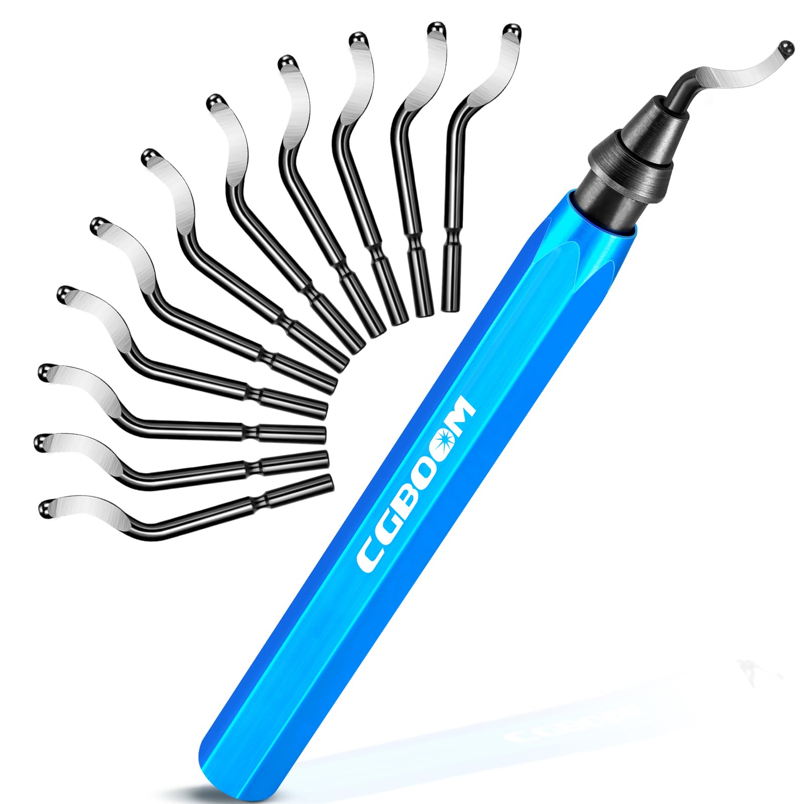 CGBOOM Herramienta de desbarbado universal mango metal 10 cuchillas repuesto 360° corte impresora 3D plástico aluminio acero inoxidable