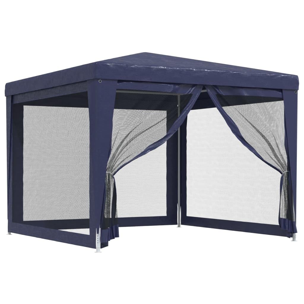 Partyzelt mit 4 Mesh-Wänden & Reißverschlusstür, Pavillon mit Eisenrahmen & Wasserdichtes Dach für Hinterhof Garten, Weiß 250 x 250 x 240 cm HDPE