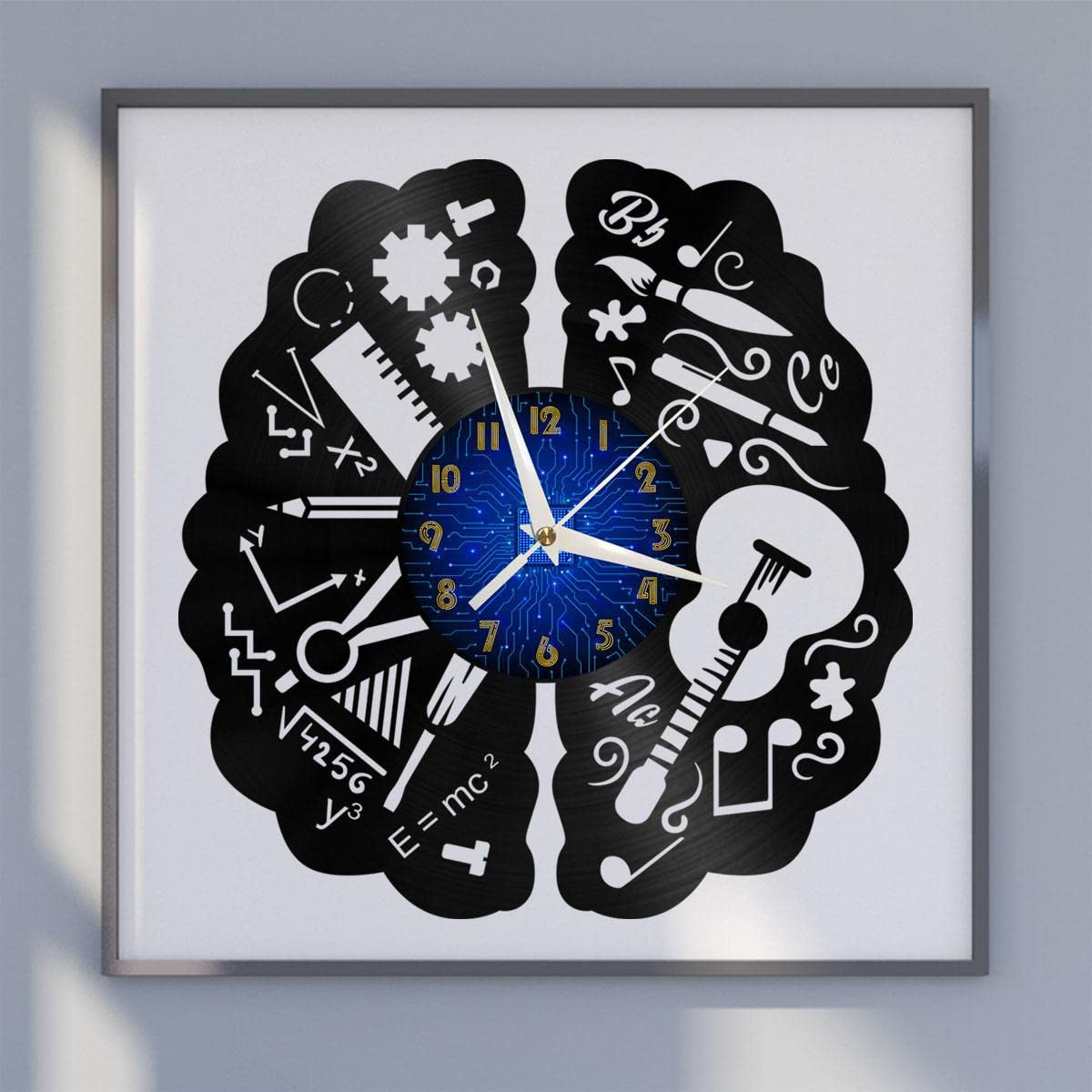 Horloge murale en vinyle cerveau YHFR silencieuse noire sans LED