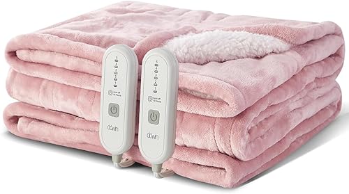 Dowin Manta térmica de color rosa, manta eléctrica de franela de vellón con apagado automático para sofá, silla de oficina, cama, adultos, mullida,