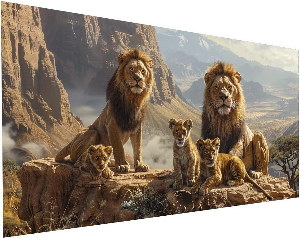 Peinture diamant lion 5D et paysage montagne : activité manuelle adulte et déco salon