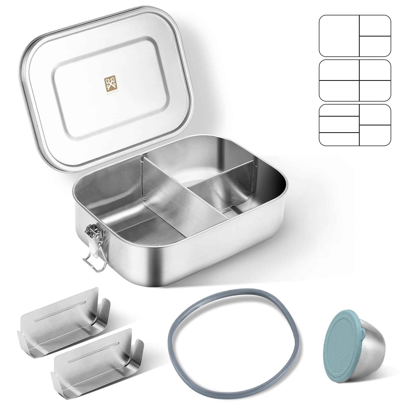 Stainless Steel Lunch Box 1400 ml for Adults, Metal Lunch Box with Compartments, Bento Lunch Box for Kids Replacement Silicone Ring, Leak-Proof Food Containers for Camping Picnics Work Green