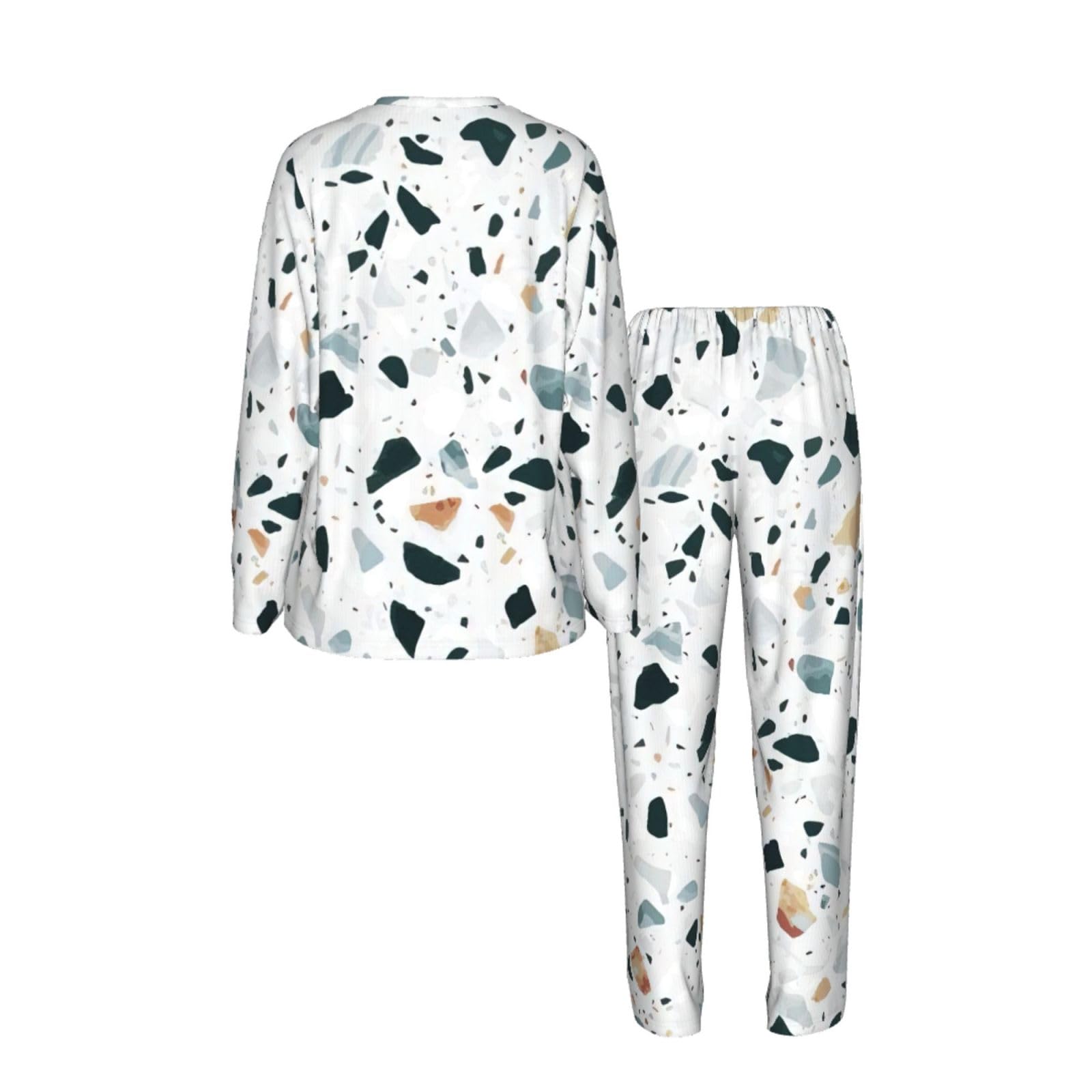 Terrazzo marmo pastello stampa donna manica lunga pigiama coordinato set morbido confortevole lounge elastico pigiameria