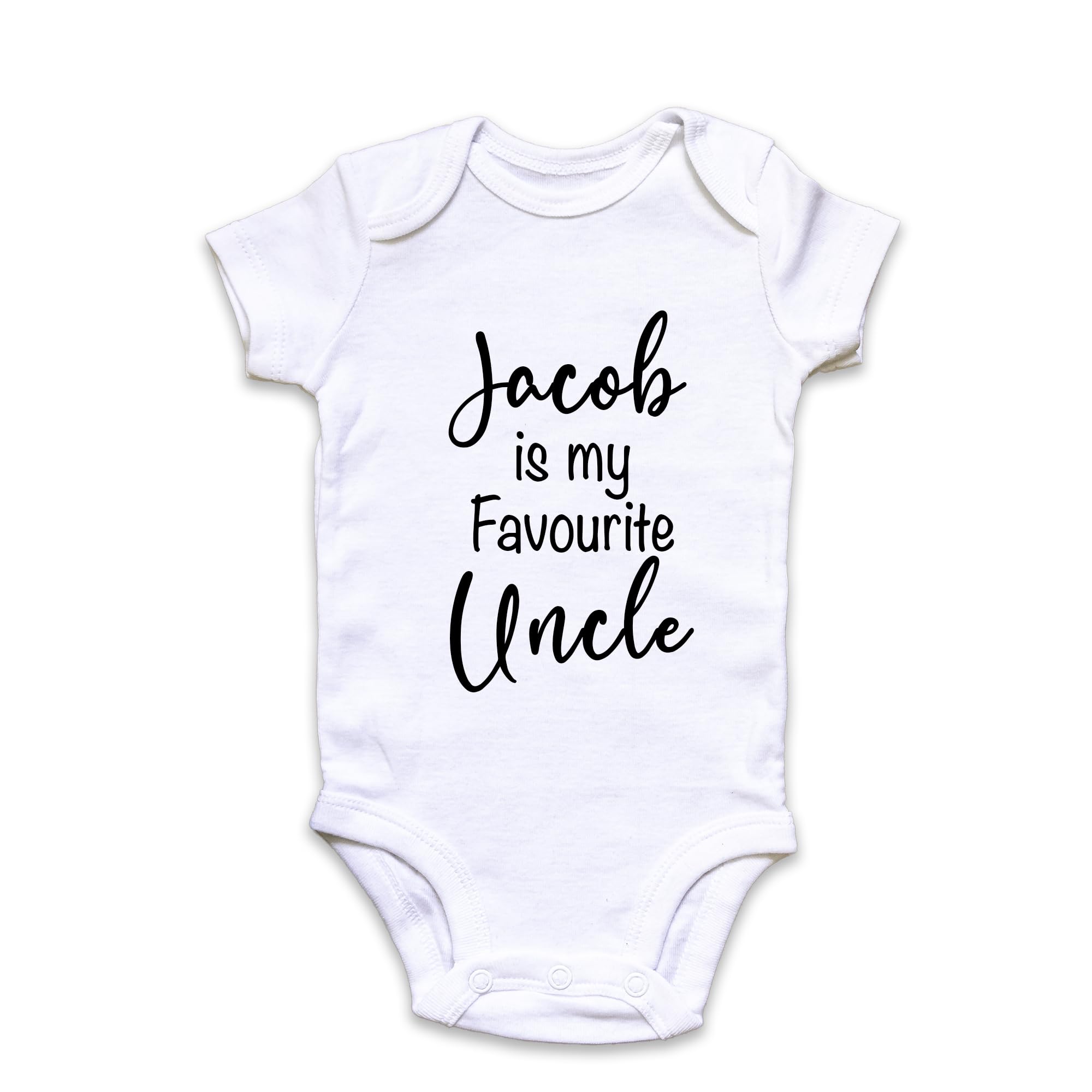 Fuzzy Cactus Personalised Name is My Favourite Uncle Baby Grow Vest- New Baby - Brother Baby Announcement (White, 0-3 Months)