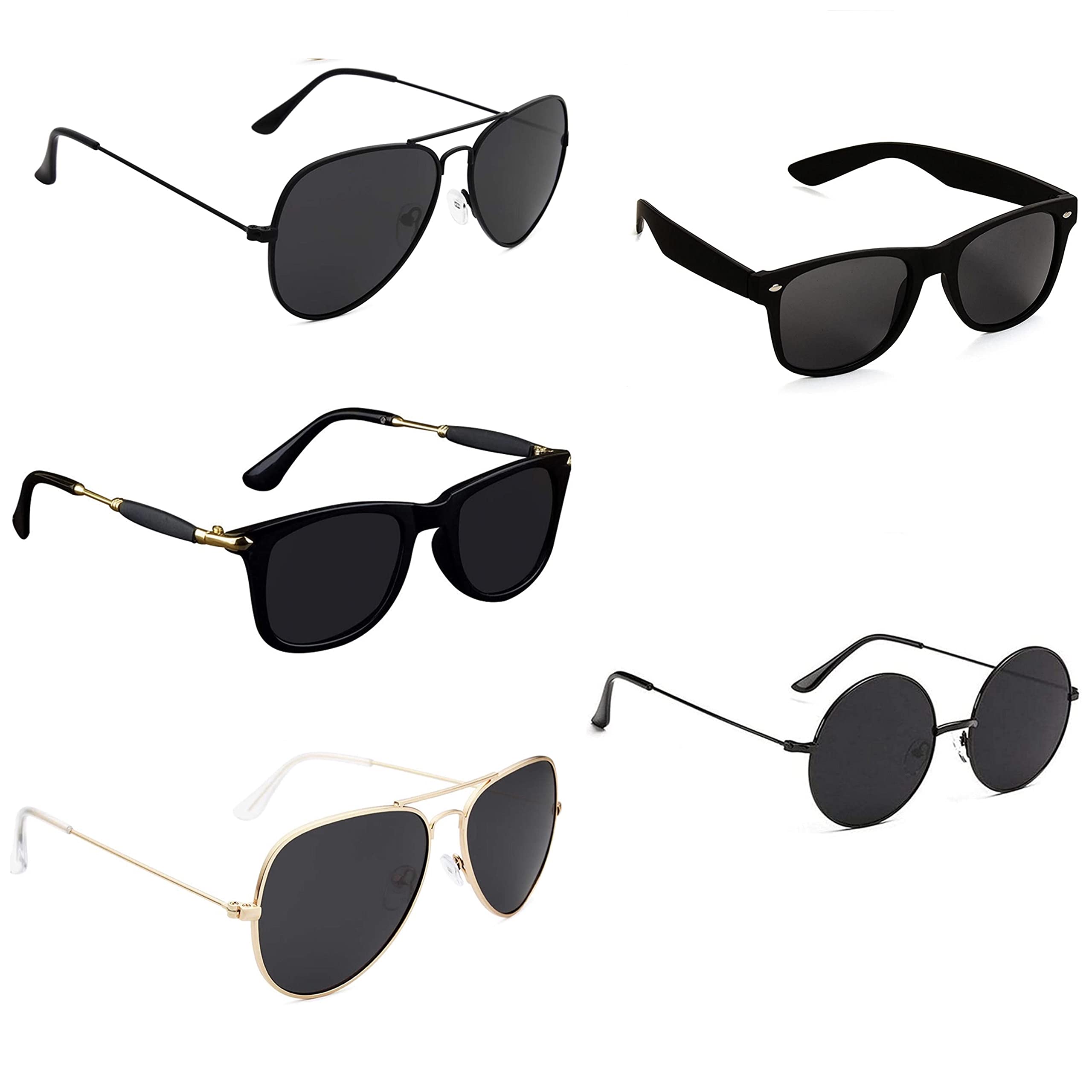 Unisex Adult Square Sunglasses Multicolor Frame (Free Size, Pack Of 5 - Uv Protected)