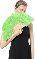 Vista 14 de Abanico de Marabou - Accesorios de plumas plegables de mano para mujer, decoración de disfraces para adultos, fiesta de té de Halloween, color azul