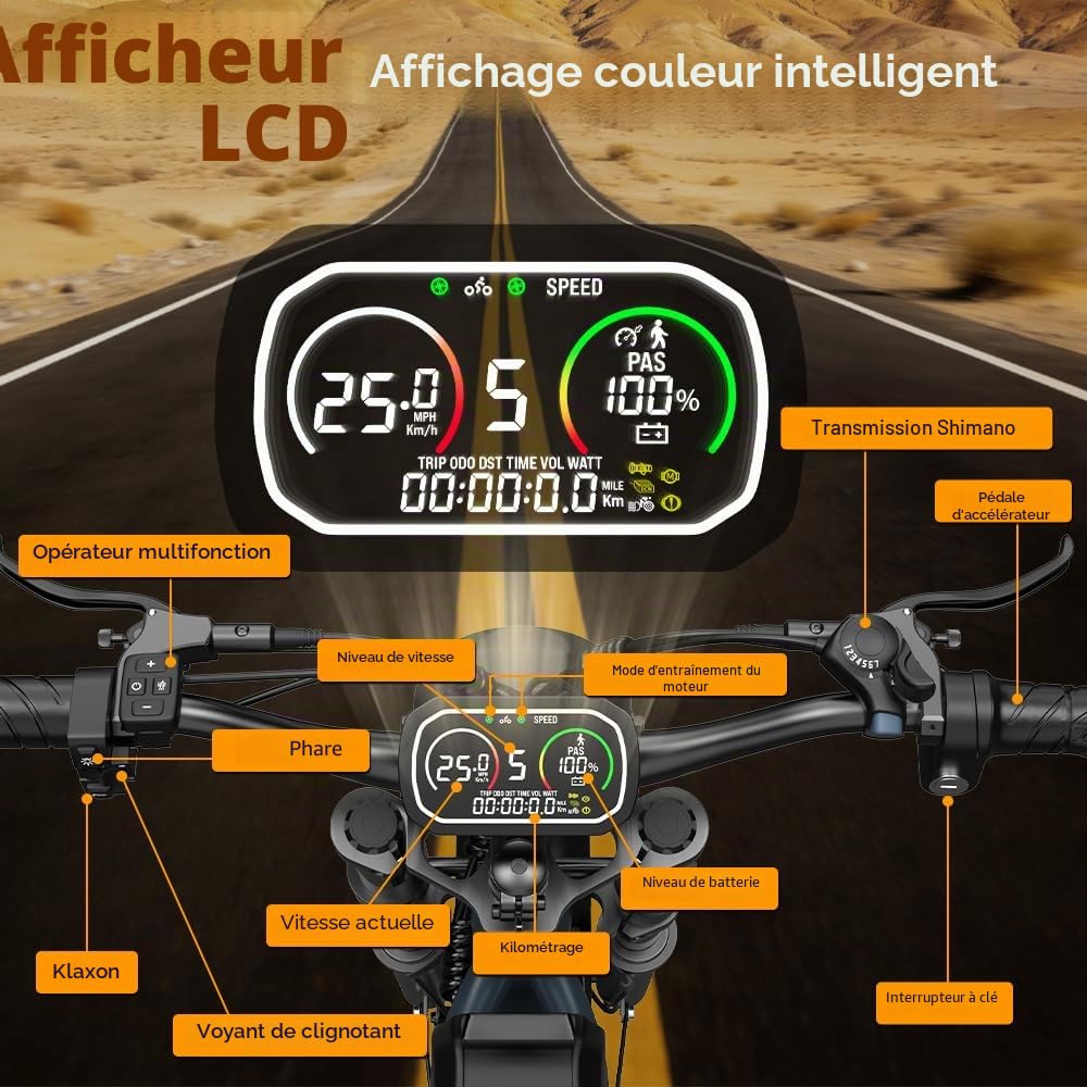 DEEPOWER S8 Vélo Électrique À Double Moteur, Batterie Amovible 48V 60Ah, Autonomie De 120‑250KM, Pneus Larges 20", 7 Vitesses, Suspension Intégrale, Freins Hydrauliques, VTT Électrique
