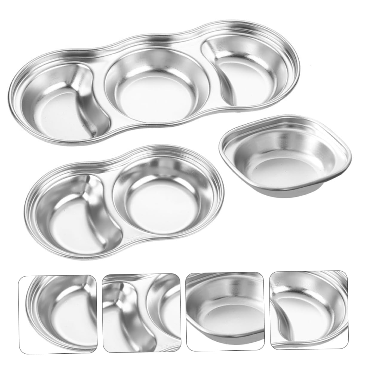 Unomor Stainless Steel Material Practical Grid Appetizer Dish for Mustard Sauce Salad Seasoning